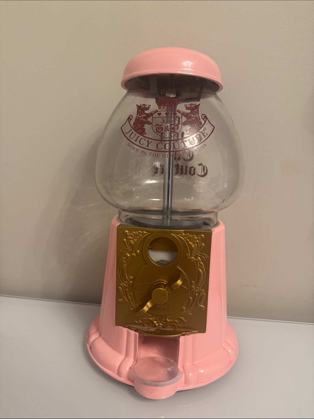 Juicy Couture Vintage Pink and Gold Decorative Gumball Machine Accent